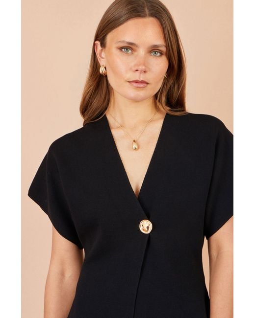 Yumi' Black Knitted Viscose Kimono Cardigan With Buttons