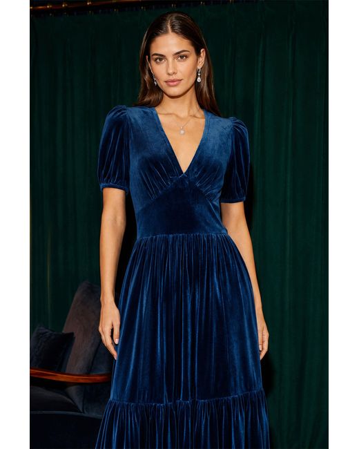 Yumi' Blue Velvet Midi Dress
