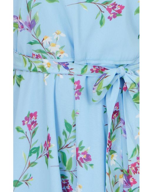 Yumi' Blue Floral Print Midi Skater Dress