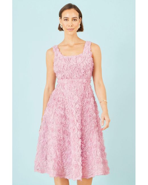 Yumi' Pink Applique Floral Skater Dress