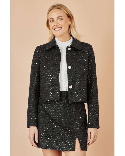 Yumi' Black Boucle Sequin Mini Skirt