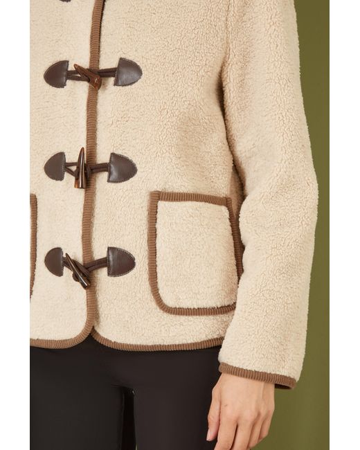 Yumi' Natural Borg Jacket With Faux Leather Button Details