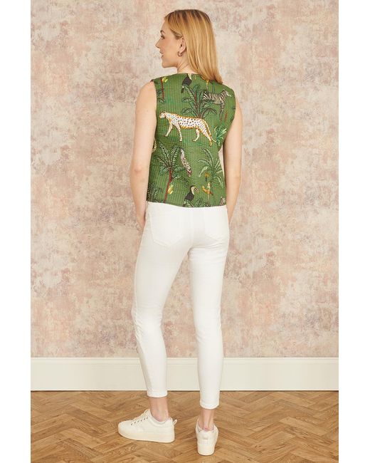 Yumi' Green Animal Reversible Cotton Quilted Waistcoat