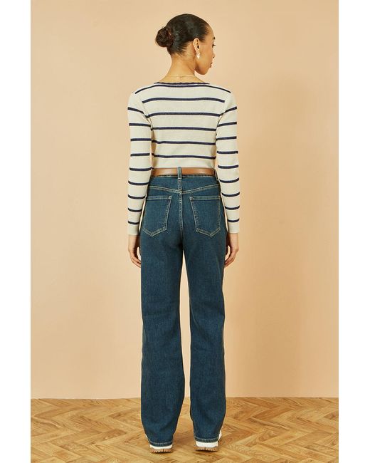 Yumi' White Metallic Stripe Knitted Ribbed Top