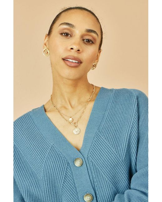 Yumi' Blue Relaxed Fit Cardigan With Stitch Detail