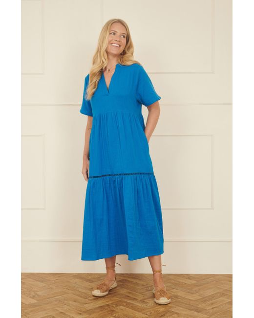 Yumi' Blue Double Cotton Long Kaftan