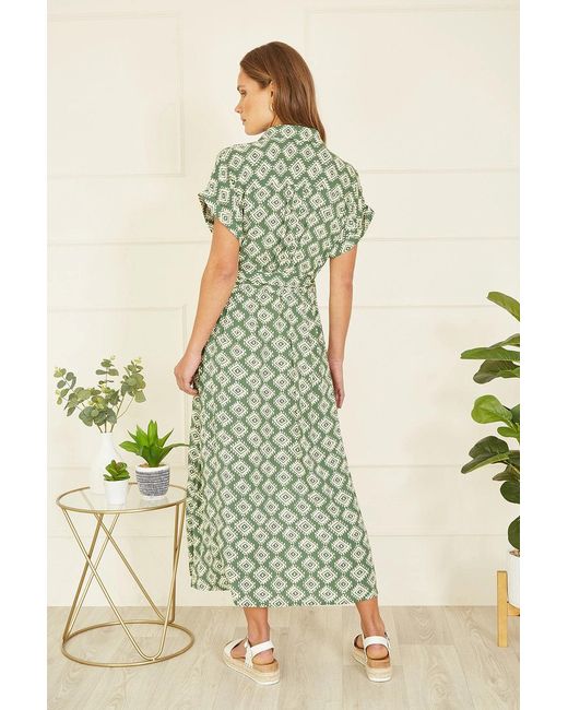Yumi' Green Viscose Midi Shirt Dress With Matching Belt