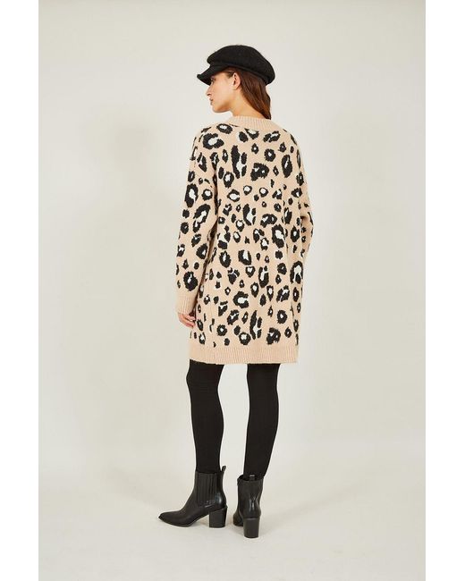 Yumi' Natural Animal Intarsia Long Cardigan
