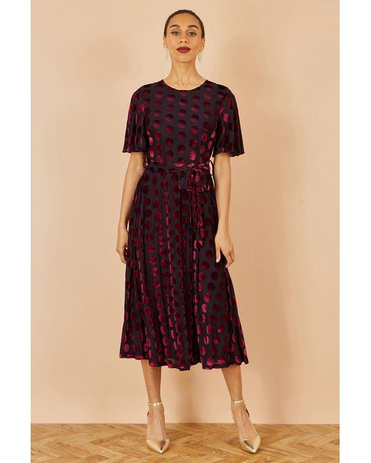 Yumi' Blue Velour Spot Midi Skater Dress