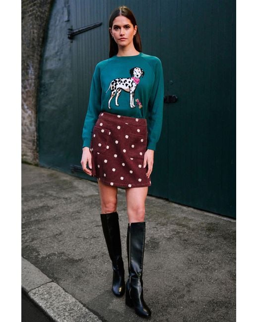 Yumi' Blue Dalmatian Intarsia Relaxed Jumper