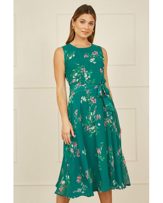 Yumi' Green Daisy Print Skater Dress