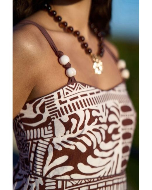 Yumi' Blue Tile Print Maxi Dress With Bead Details