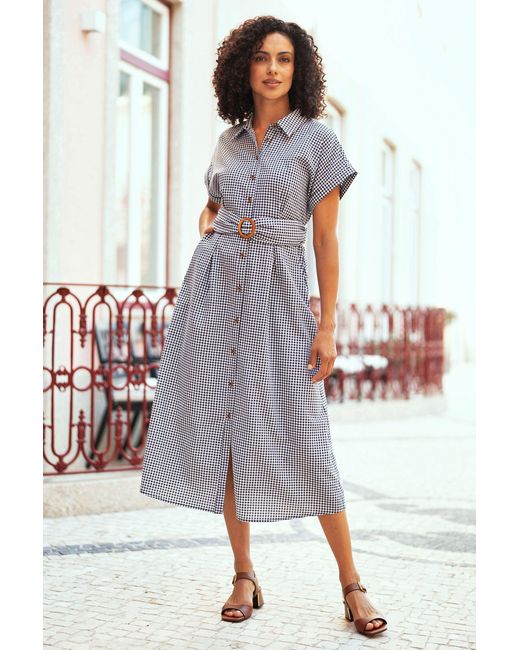 Yumi' Black Gingham Relaxed Shirt Dress With Matching Belt