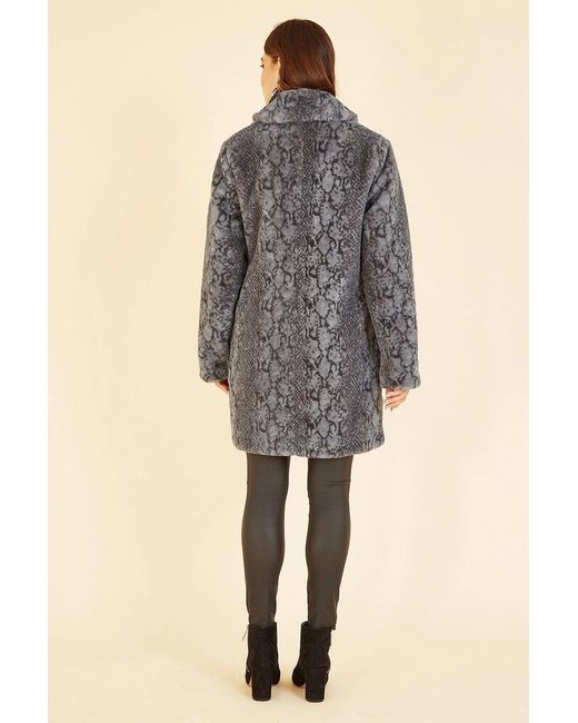 Yumi' Gray Snakeskin Print Faux Fur Coat