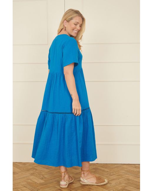 Yumi' Blue Double Cotton Long Kaftan