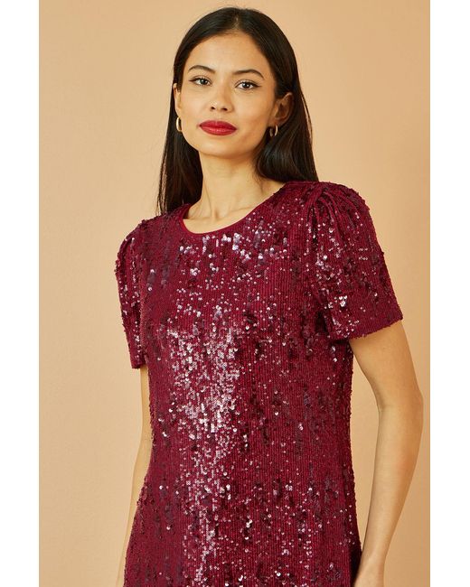 Yumi' Red Sequin Stretch Tunic Dress