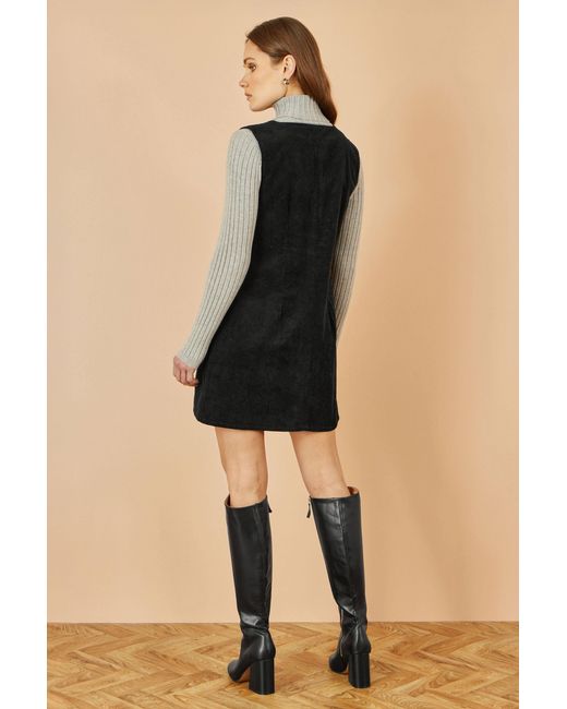 Yumi' Black Cord Button Through Pinafore Dress With Pockets