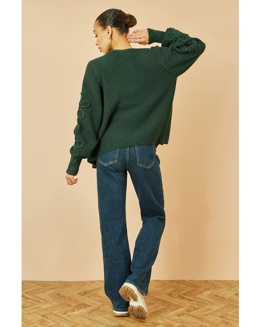 Yumi' Green Edge To Edge Cardigan With Flower Detail Sleeves