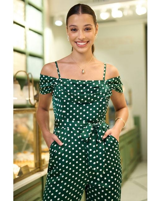 Yumi' Green Spot Bardot Jumpsuit