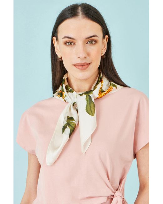 Yumi' Pink Ivory100% Silk Botanical Rose Print Scarf