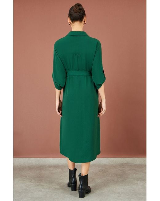 Yumi' Green Stretch Midi Shirt Dress
