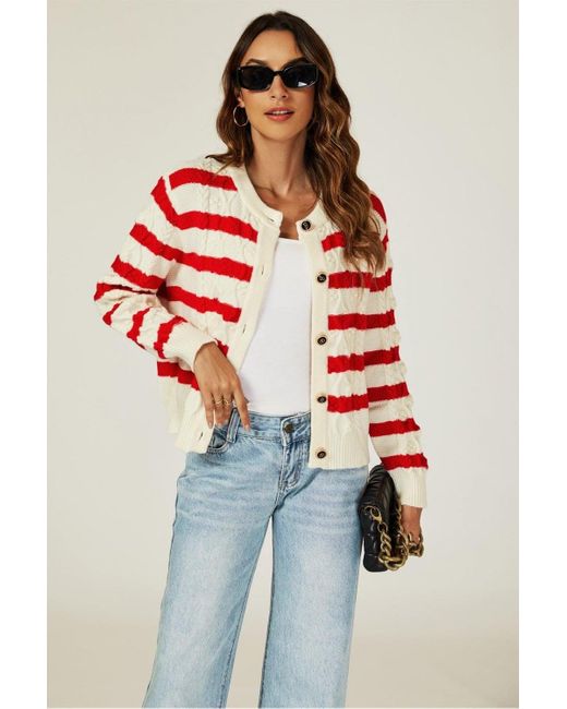 FS Collection Red Stripe Pattern Knitted Cardigan