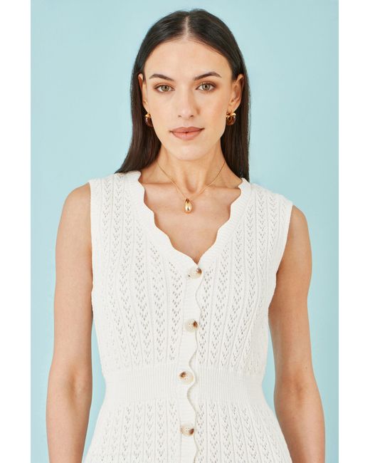 Yumi' Blue Cotton Scallop Crochet Knitted Dress