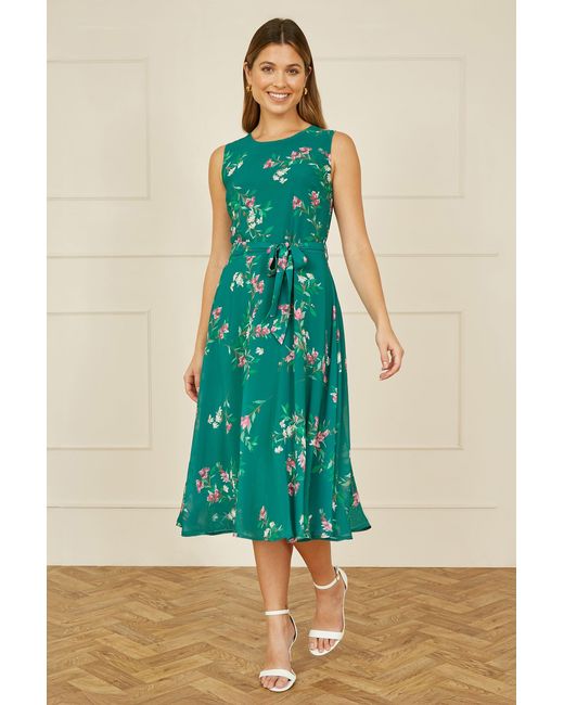 Yumi' Green Daisy Print Skater Dress