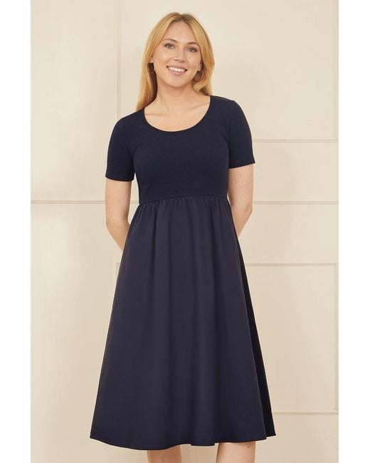 Yumi' Blue Jersey Top And Cotton Midi Dress