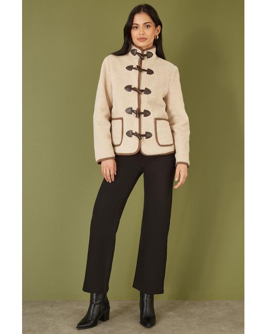 Yumi' Natural Borg Jacket With Faux Leather Button Details