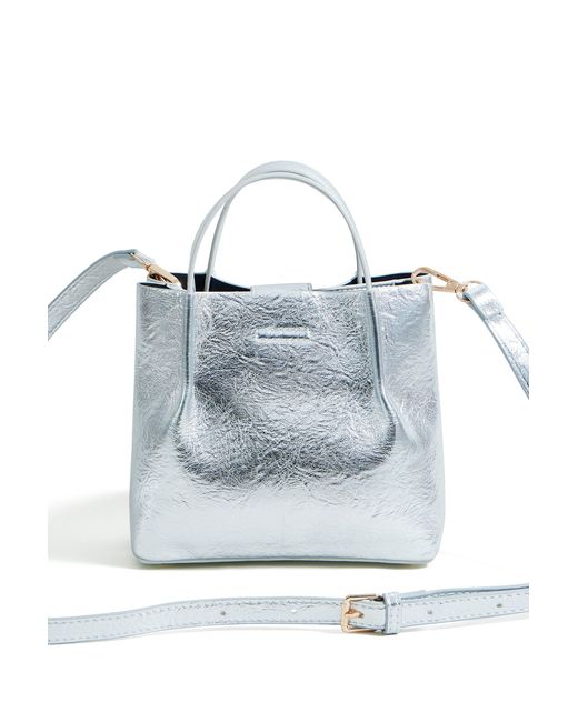 Yumi' Blue Metallic Small Tote Bag