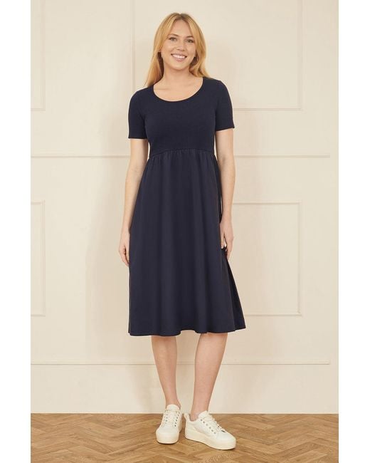 Yumi' Blue Jersey Top And Cotton Midi Dress