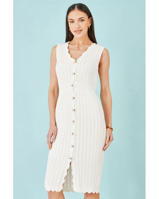 Yumi' Blue Cotton Scallop Crochet Knitted Dress