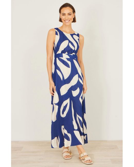 Yumi' Blue Abstract Maxi Dress With Tie Back