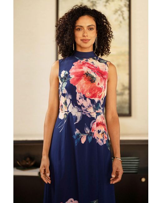 Yumi' Black Flower Halter Neck Maxi Dress