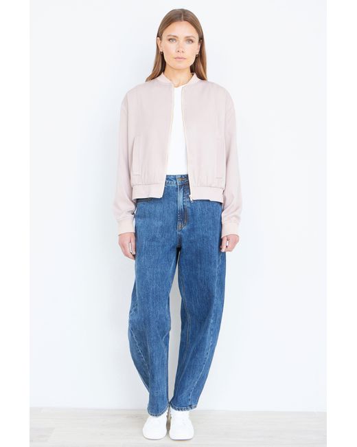 Yumi' White Relaxed Lightweight Bomber Jacket