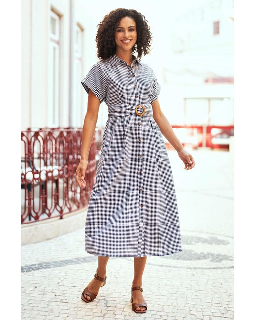 Yumi' Black Gingham Relaxed Shirt Dress With Matching Belt