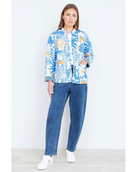 Yumi' Blue Jungle Reversible Cotton Quilted Jacket