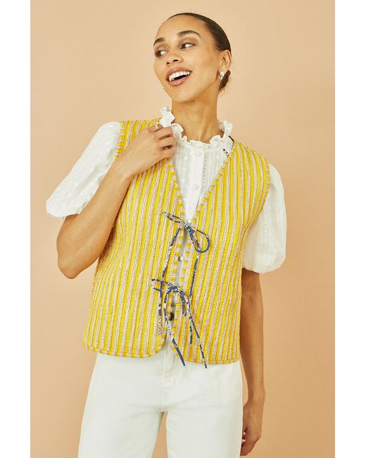 Yumi' Blue Floral Reversible Cotton Quilted Waistcoat