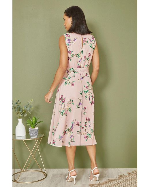 Yumi' Green Blush Floral Print Midi Skater Dress
