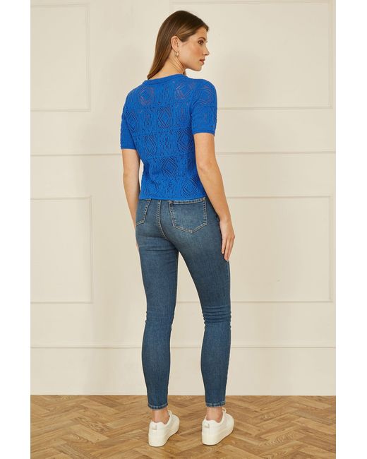 Yumi' Blue Cotton Crochet Knitted Top