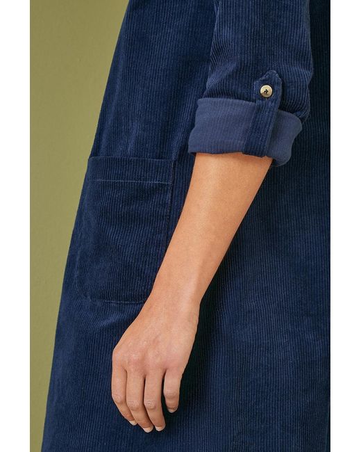 Yumi' Green Cord Tunic Dress With 3/4 Sleeves And Pockets