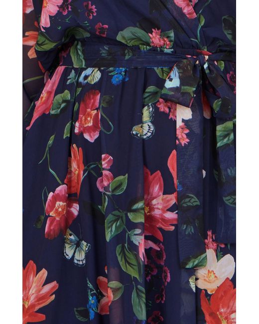 Yumi' Blue Floral Kimono Wrap Dress With Dip Hem