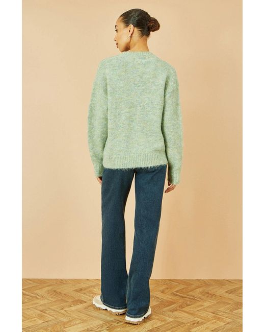 Yumi' Green Relaxed Knitted Jumper With Crochet Flowers