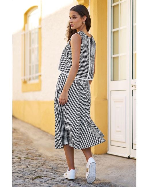 Yumi' Blue Gingham Cotton Top With Lace Trims