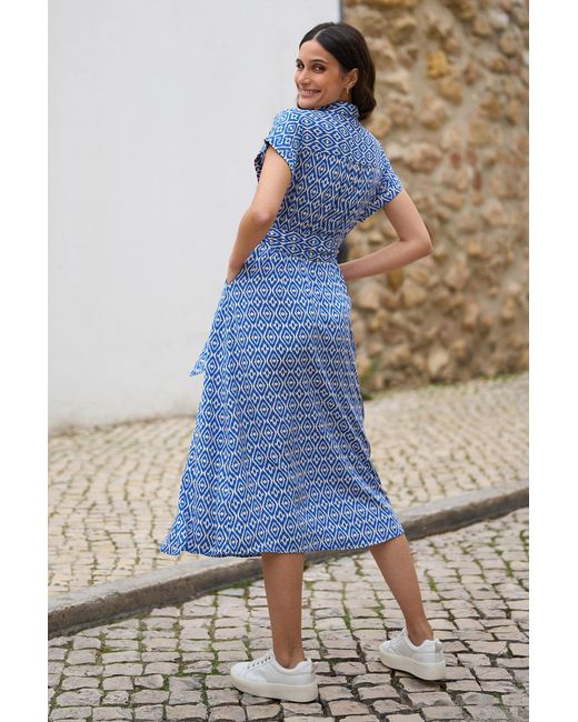 Yumi' Blue Viscose Midi Shirt Dress With Matching Belt