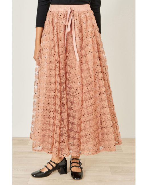 Yumi' Natural Spot And Rose Tulle Skirt