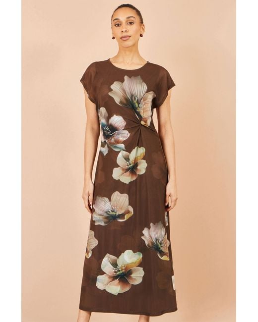 Yumi' Natural Mesh Floral Midi Dress