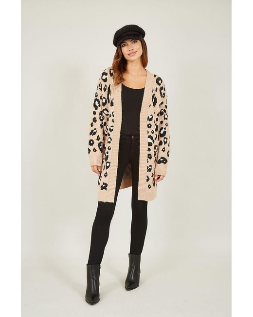 Yumi' Natural Animal Intarsia Long Cardigan