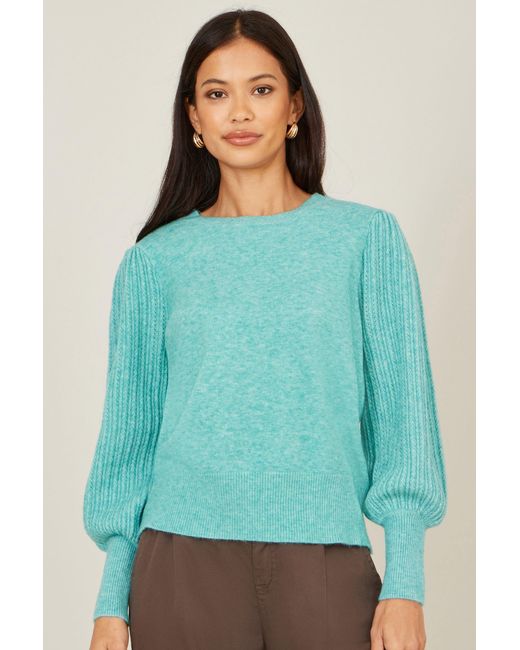 Yumi' Green Sea Knitted Balloon Sleeve Jumper